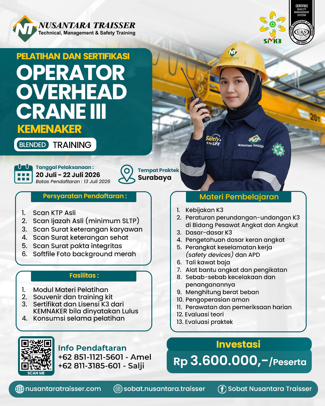 Pelatihan & Sertifikasi Operator Overhead Crane III (KEMNAKER)
