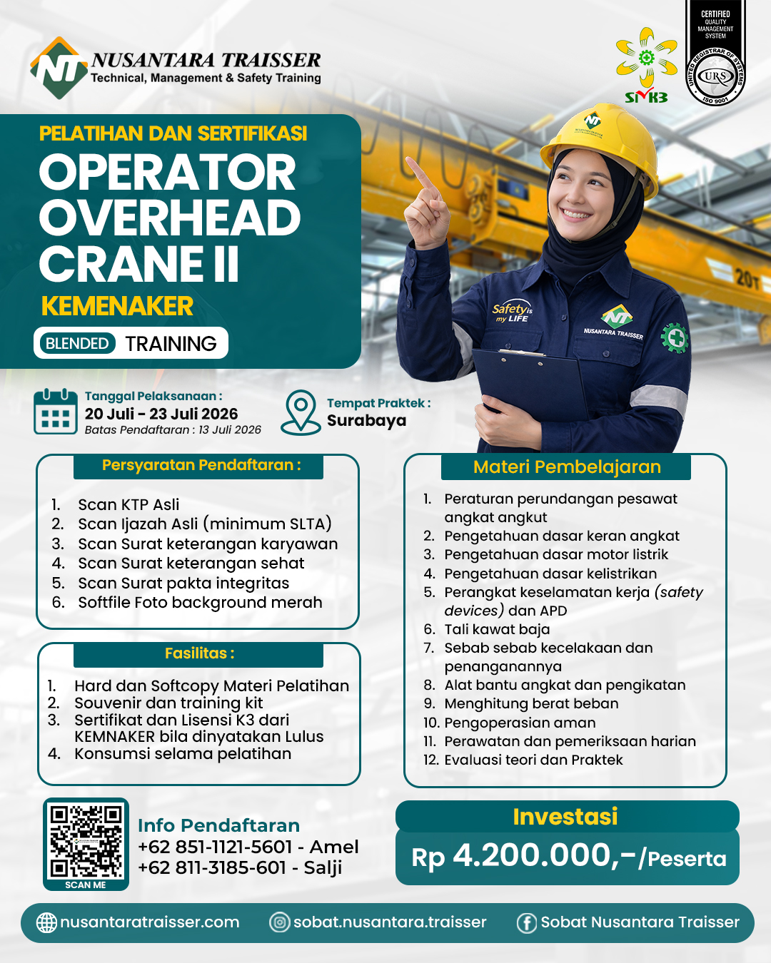 Pelatihan & Sertifikasi Operator Overhead Crane Kelas II (KEMNAKER)