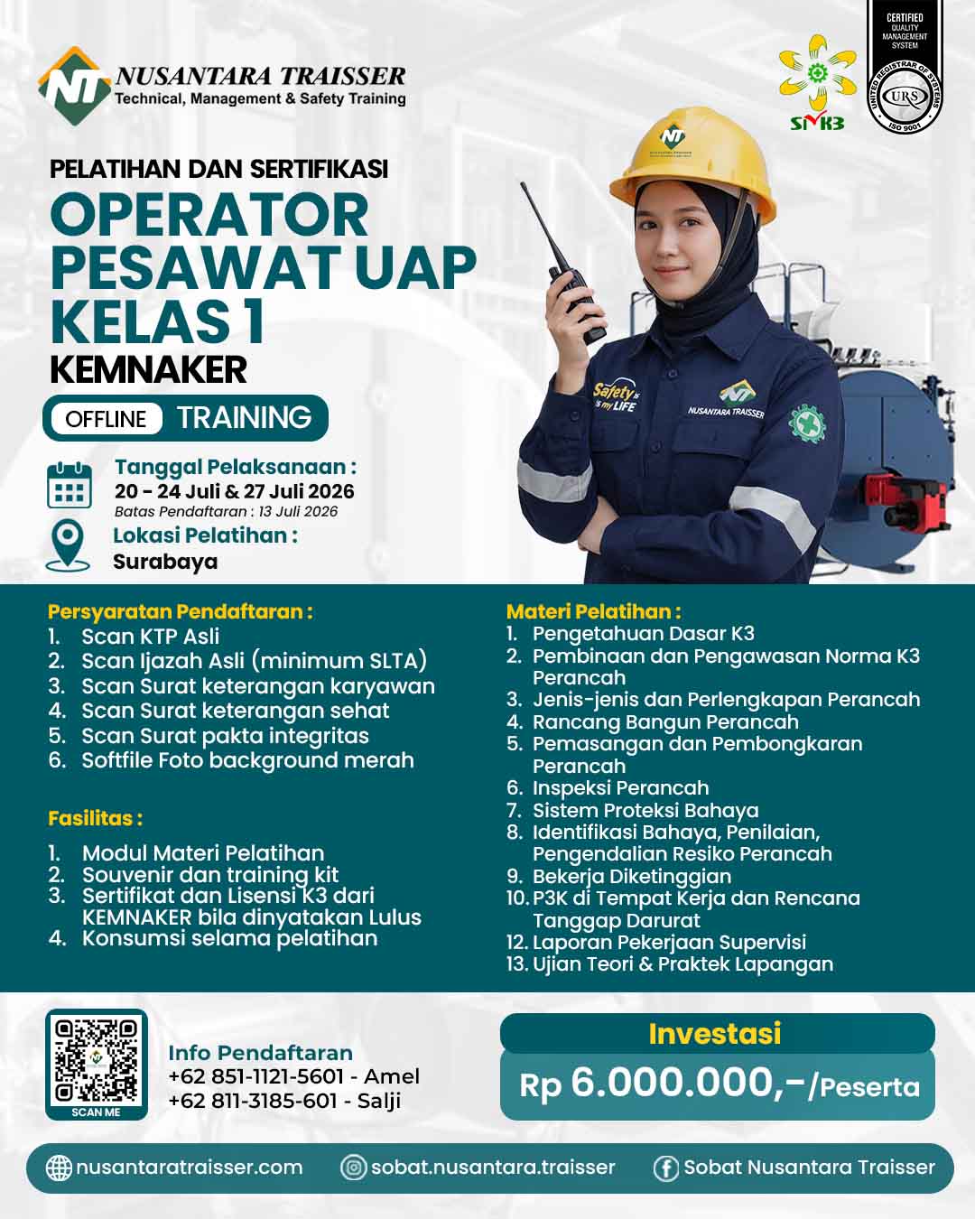 Pelatihan & Sertifikasi Operator Pesawat Uap Kelas I (KEMNAKER)