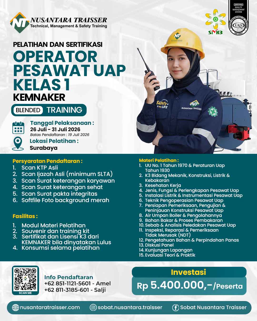 PJK3 Nusantara Traisser | Pelatihan & Sertifikasi Boiler Kelas 1 Kemnaker RI Resmi