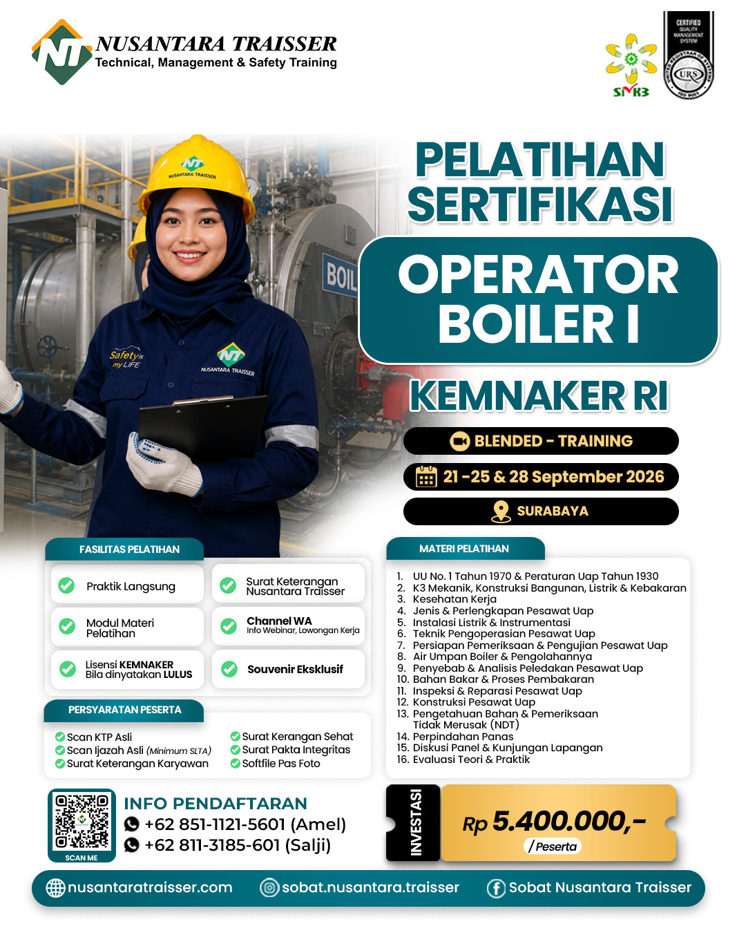 Operator Boiler Kelas 1 (Satu) | KEMNAKER RI