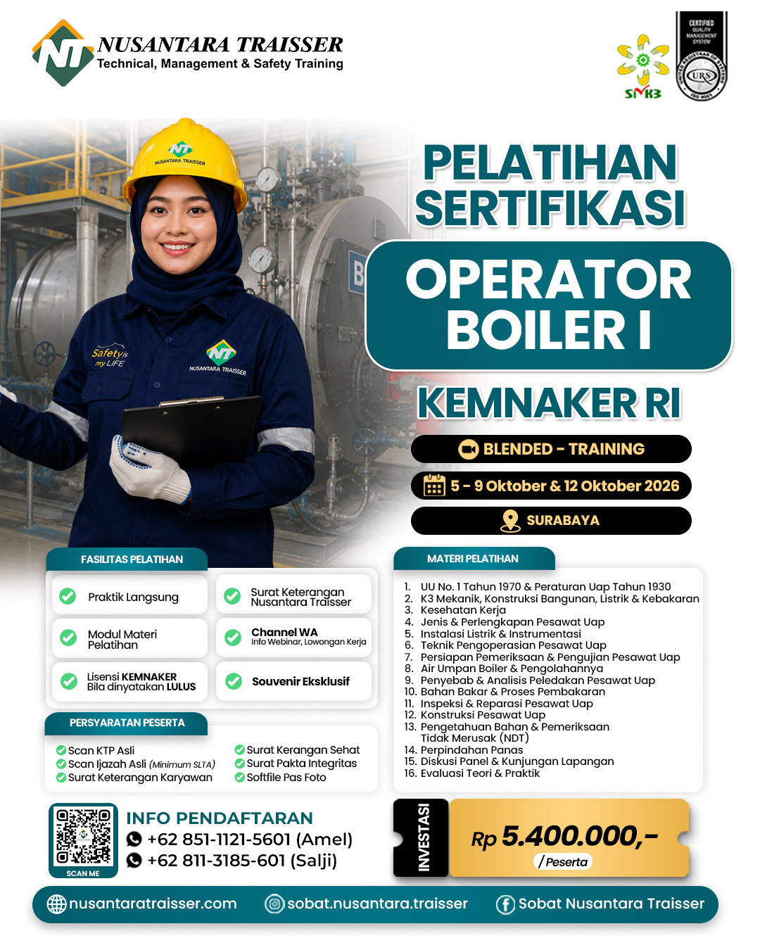 Pelatihan & Sertifikasi Operator Boiler Kelas 1 (Satu) | KEMNAKER RI