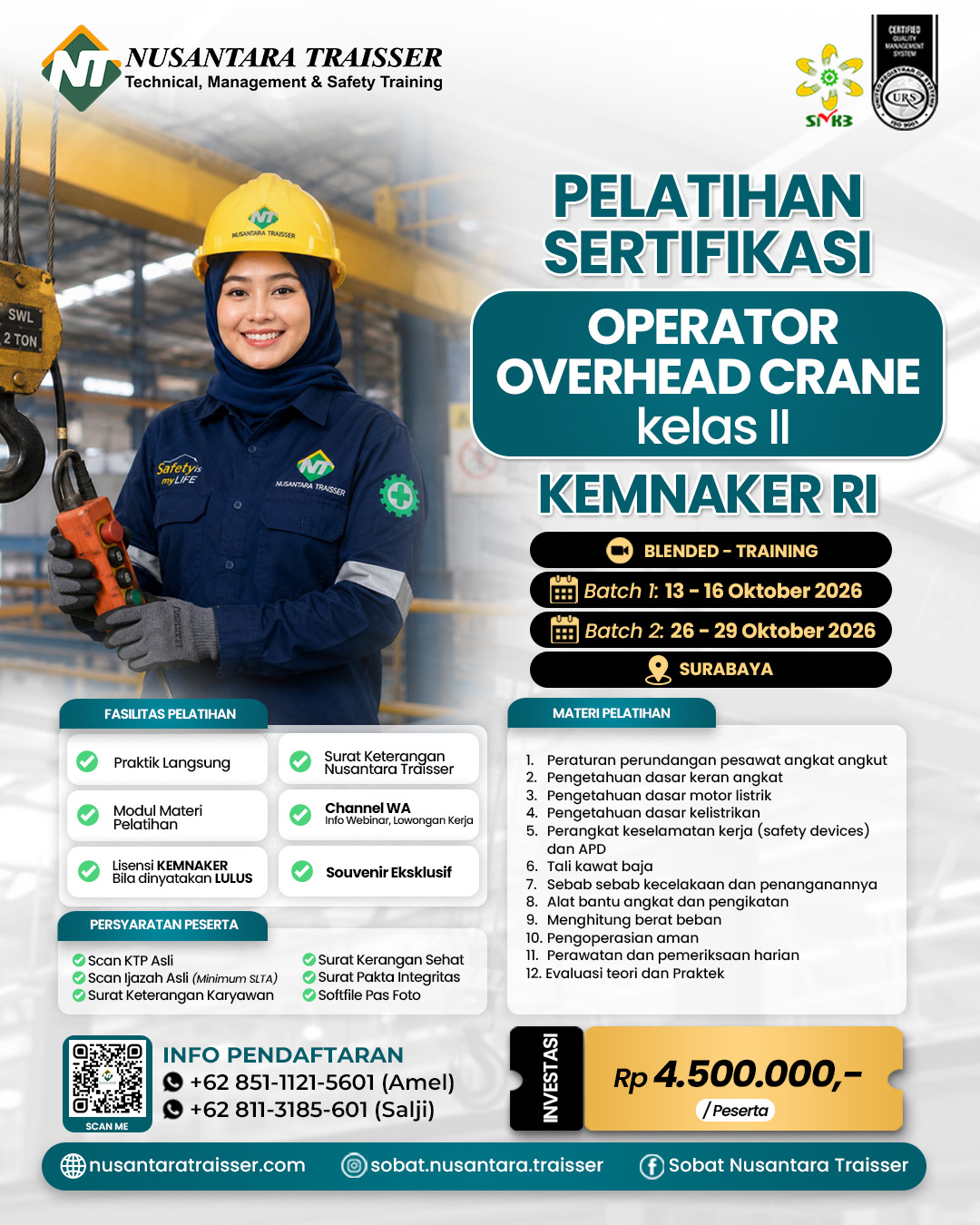 Pelatihan & Sertifikasi Overhead Crane Kelas 2 (Dua) | KEMNAKER RI