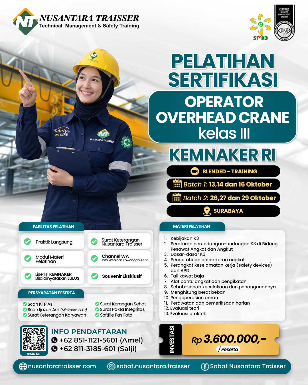 Pelatihan & Sertifikasi Operator Overhead Crane Kelas 3 (Tiga) | KEMNAKER RI