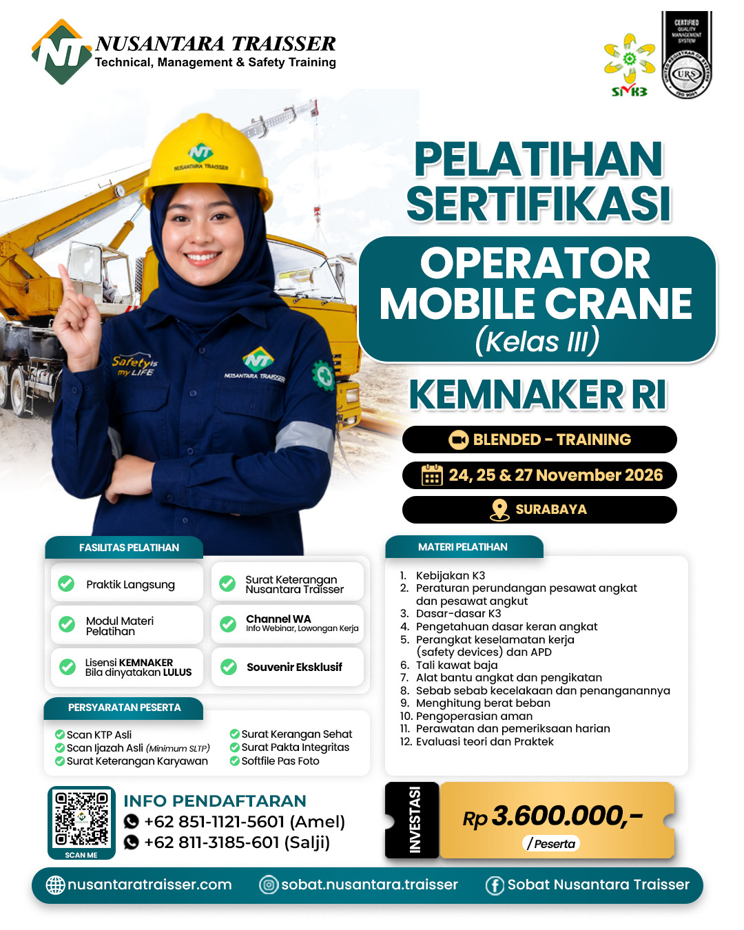 Pelatihan & Sertifikasi Operator Mobile Crane Kelas 3 (Tiga) | KEMNAKER RI