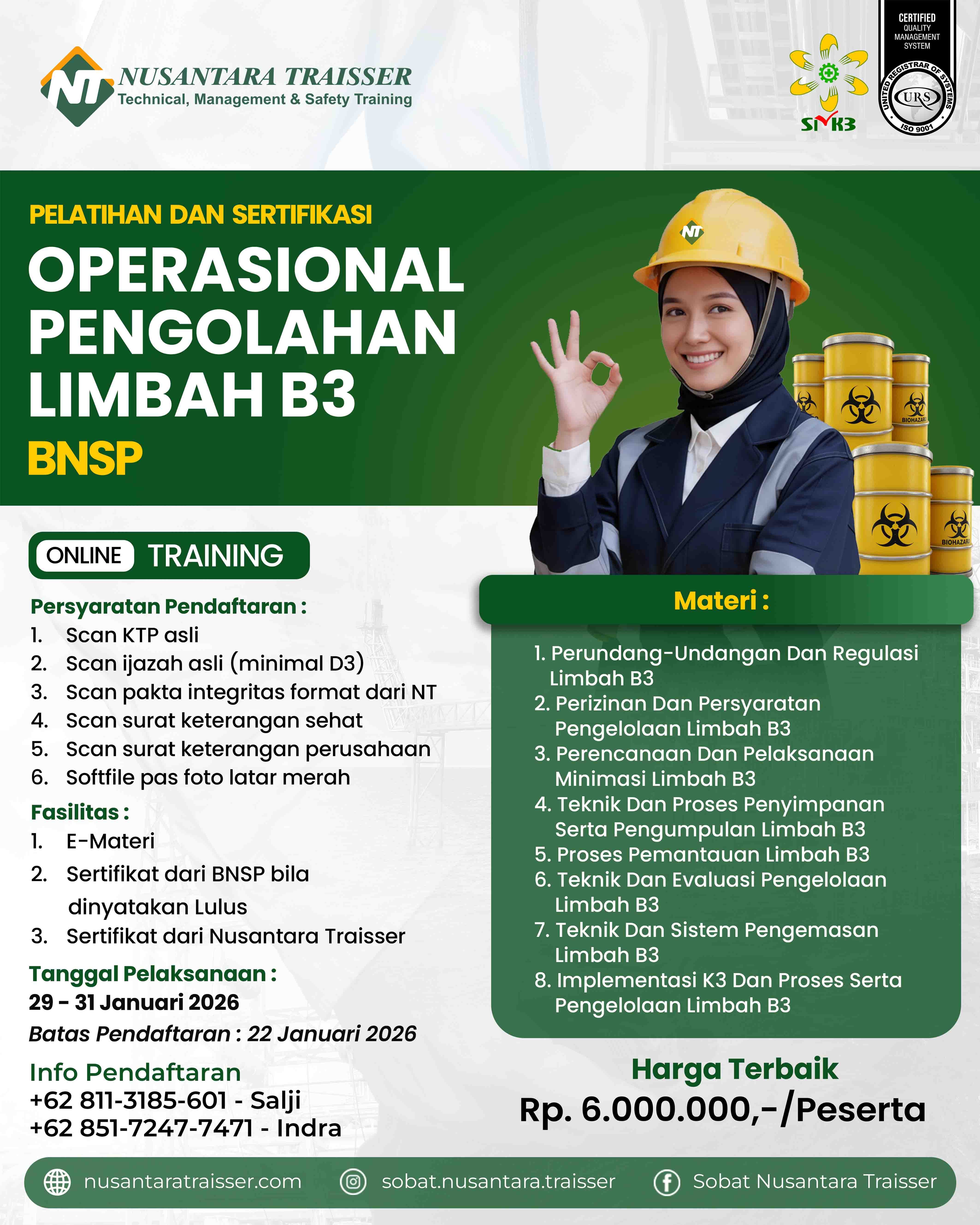 PELATIHAN OPERASIONAL PENGOLAHAN LIMBAH B3 (OPLB3) BNSP
